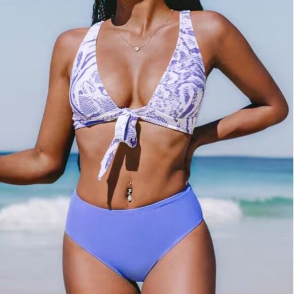 Cupshe Women's 2 PC Lea Snakeskin Knot Front Blue/White Swimwear Size Small NWT - Picture 5 of 7